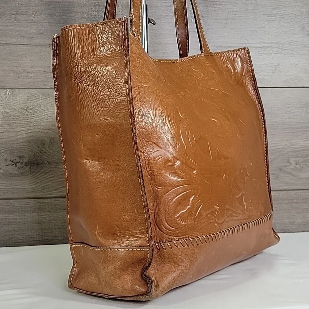 Patricia Nash Brown Tooled Leather Tote Shoulder Bag